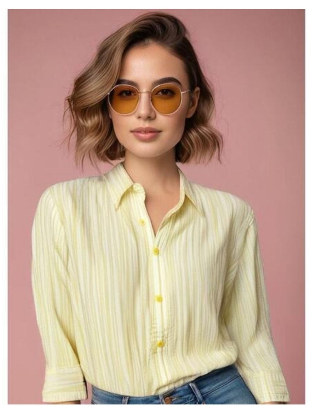Columbia Women's Yellow Striped Vented Fishing Shirt 3/4 Sleeve